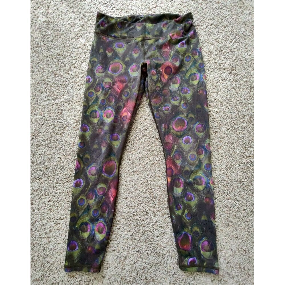 Fabletics Leggings Women's M Peacock Feather Print Pull On Multi Color Yoga Gym